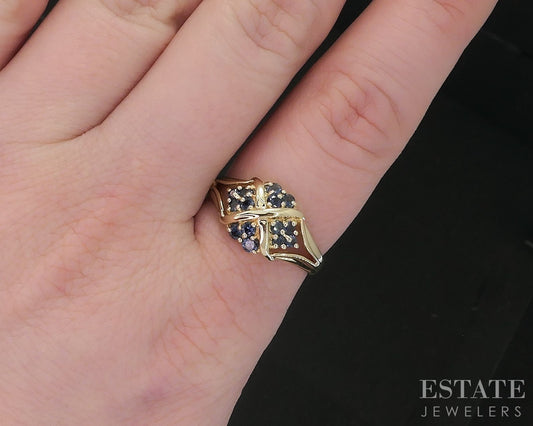 14k Yellow Gold Natural Blue Sapphire Cluster Ladies Ring 3.7g i18424b