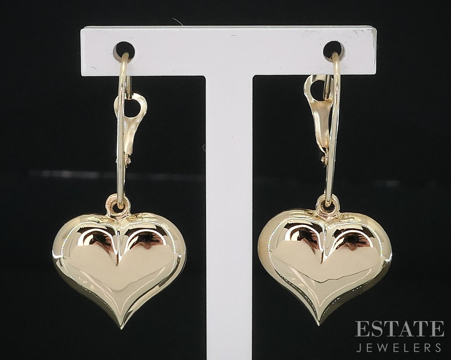14k Yellow Gold Puffy Heart Dangle Ladies Earrings 1.4g i18440b