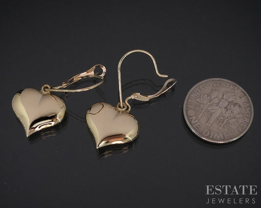 14k Yellow Gold Puffy Heart Dangle Ladies Earrings 1.4g i18440b