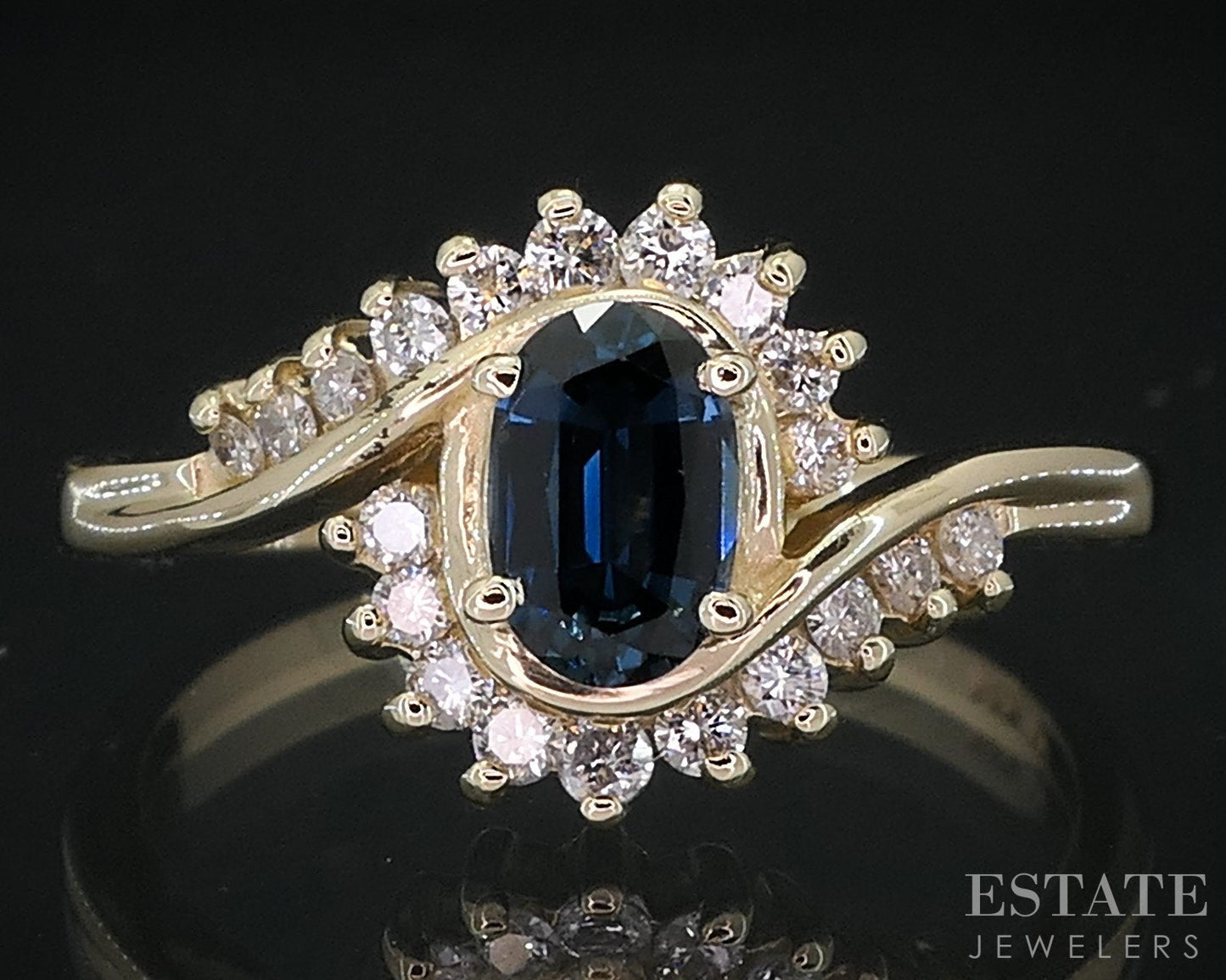 14k Yellow Gold Natural Blue Sapphire & Diamond Bypass Ladies Ring 3.5g i18438b