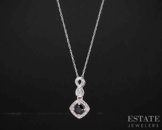 10k White Gold Natural Blue Sapphire & Diamond Ladies Necklace 1.3g 18"L i18464