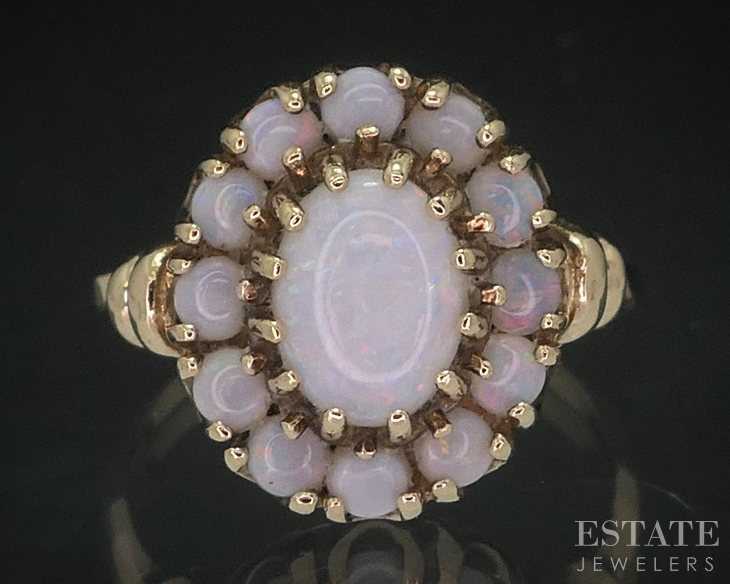 Vintage 10k Yellow Gold Natural Opal Halo Ladies Ring 2.8g i18462
