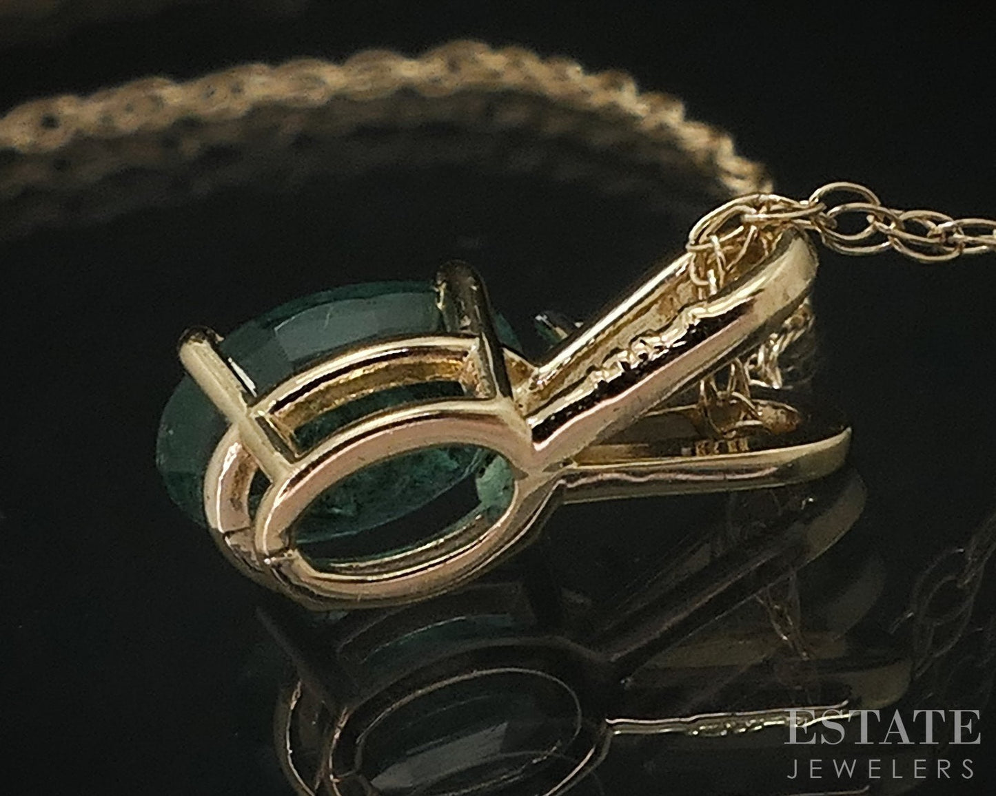 14k Yellow Gold Natural Emerald & Diamond Ladies Necklace 0.9g 18"L i18458