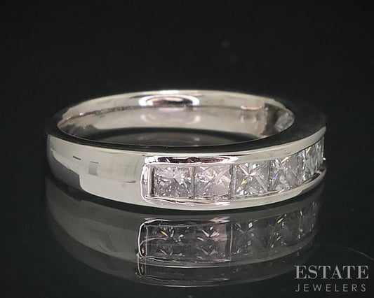 14k White Gold Princess Natural .60ctw Diamond Ladies Wedding Band 3.6g i18461