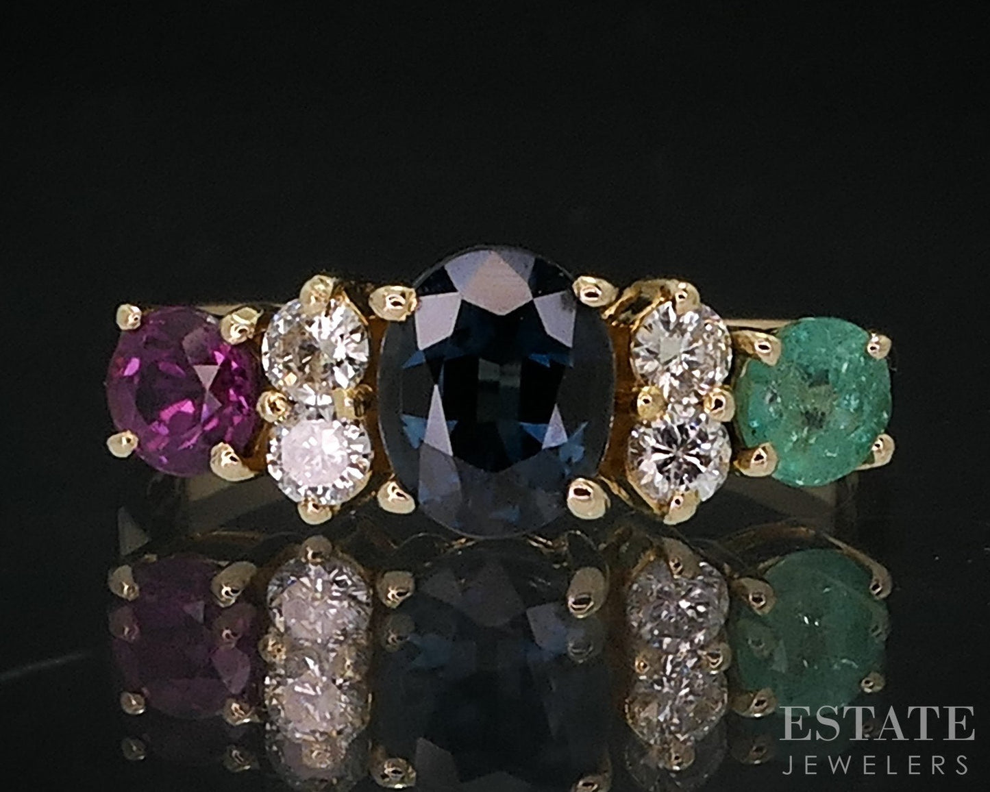 14k Yellow Gold Natural Multi Gem & Diamond Ladies Ring 1.7g i18459