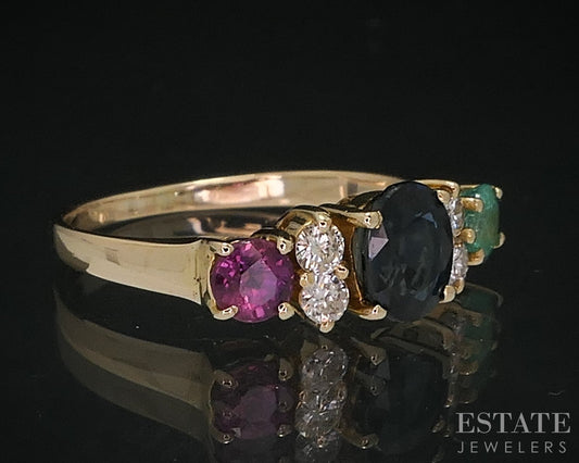 14k Yellow Gold Natural Multi Gem & Diamond Ladies Ring 1.7g i18459