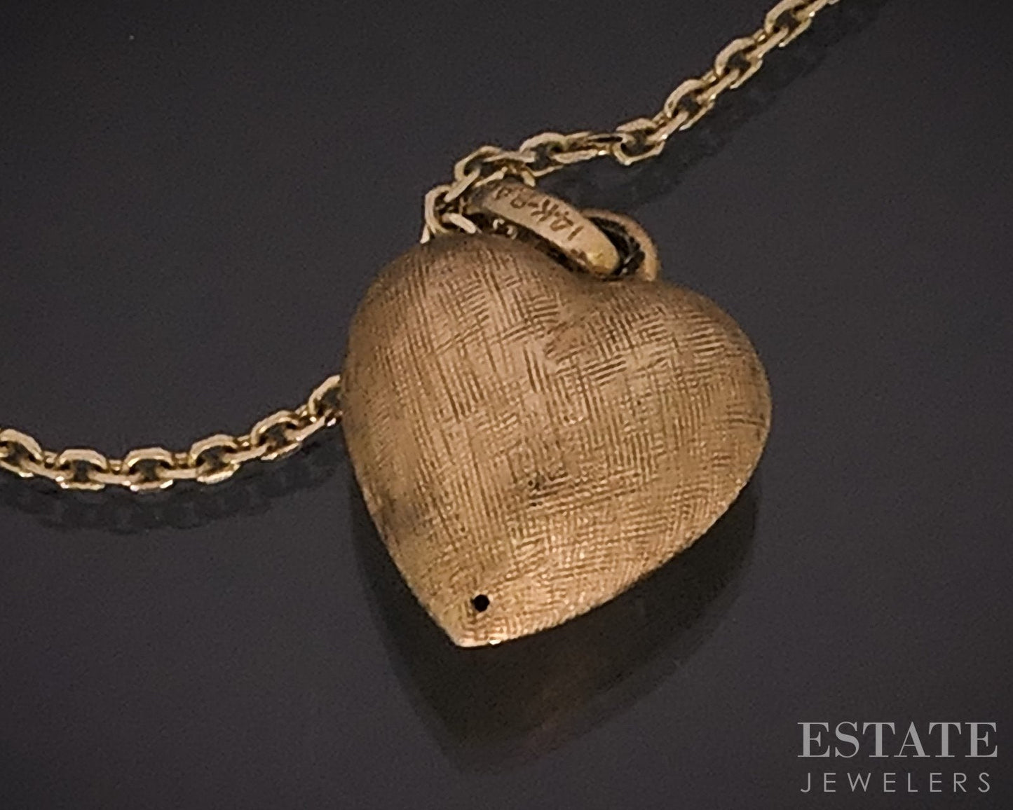 Vintage 14k Yellow Gold Natural Diamond Puffy Heart Necklace 2.4g 18"L i18453