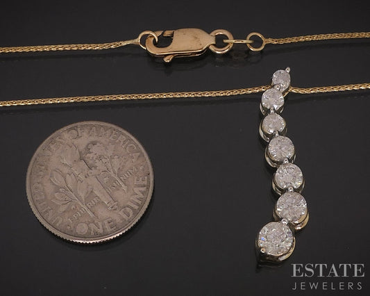 14k Yellow Gold Round Natural 1.37ctw Diamond Journey Necklace 4.2g 16"L i18446