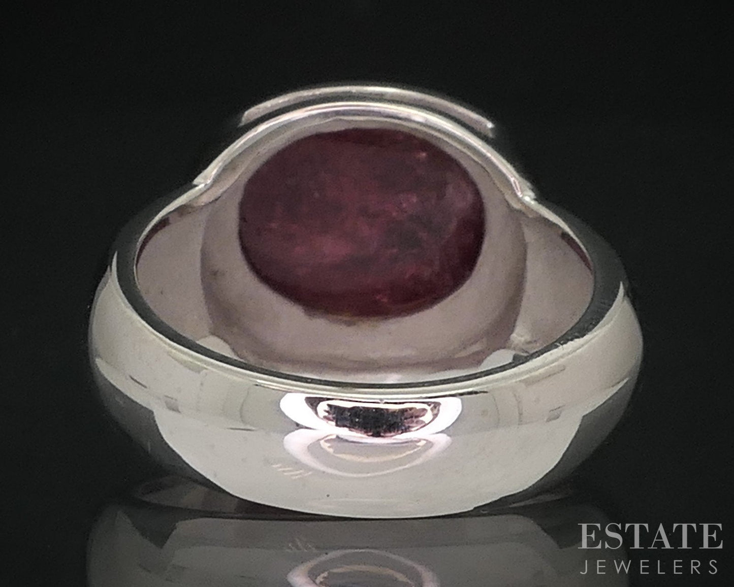 14k White Gold Cabochon Oval Natural Pink Tourmaline Ladies Ring 8.5g i18443