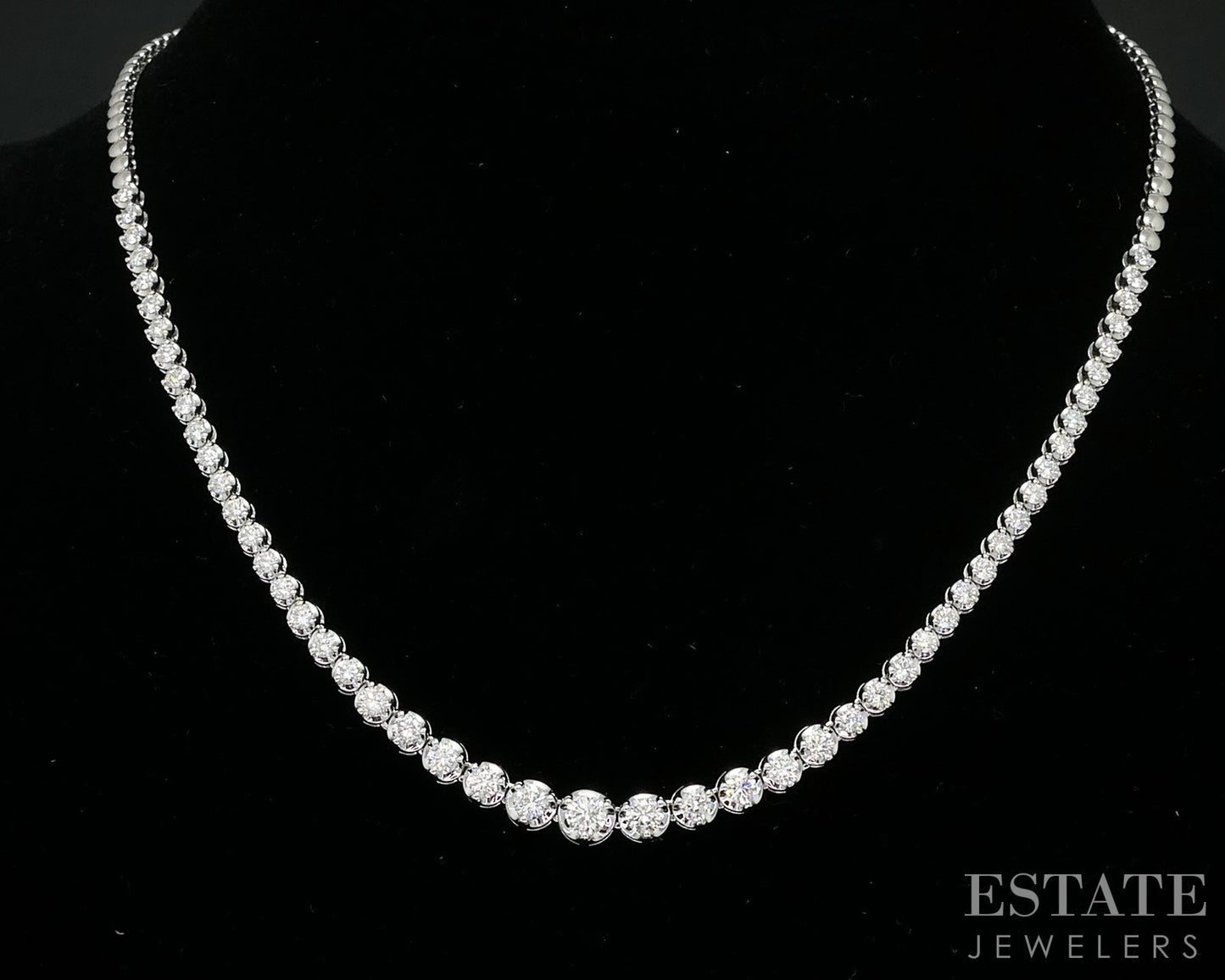 18k White Gold Round Natural 2.77ctw Diamond Tennis Necklace 16.6g i18490