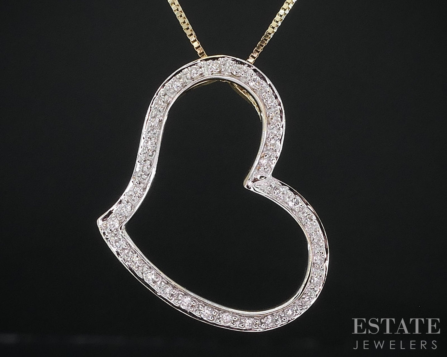 14k Yellow Gold Round Natural .15ctw Diamond Open Heart Necklace 2.6g i18478
