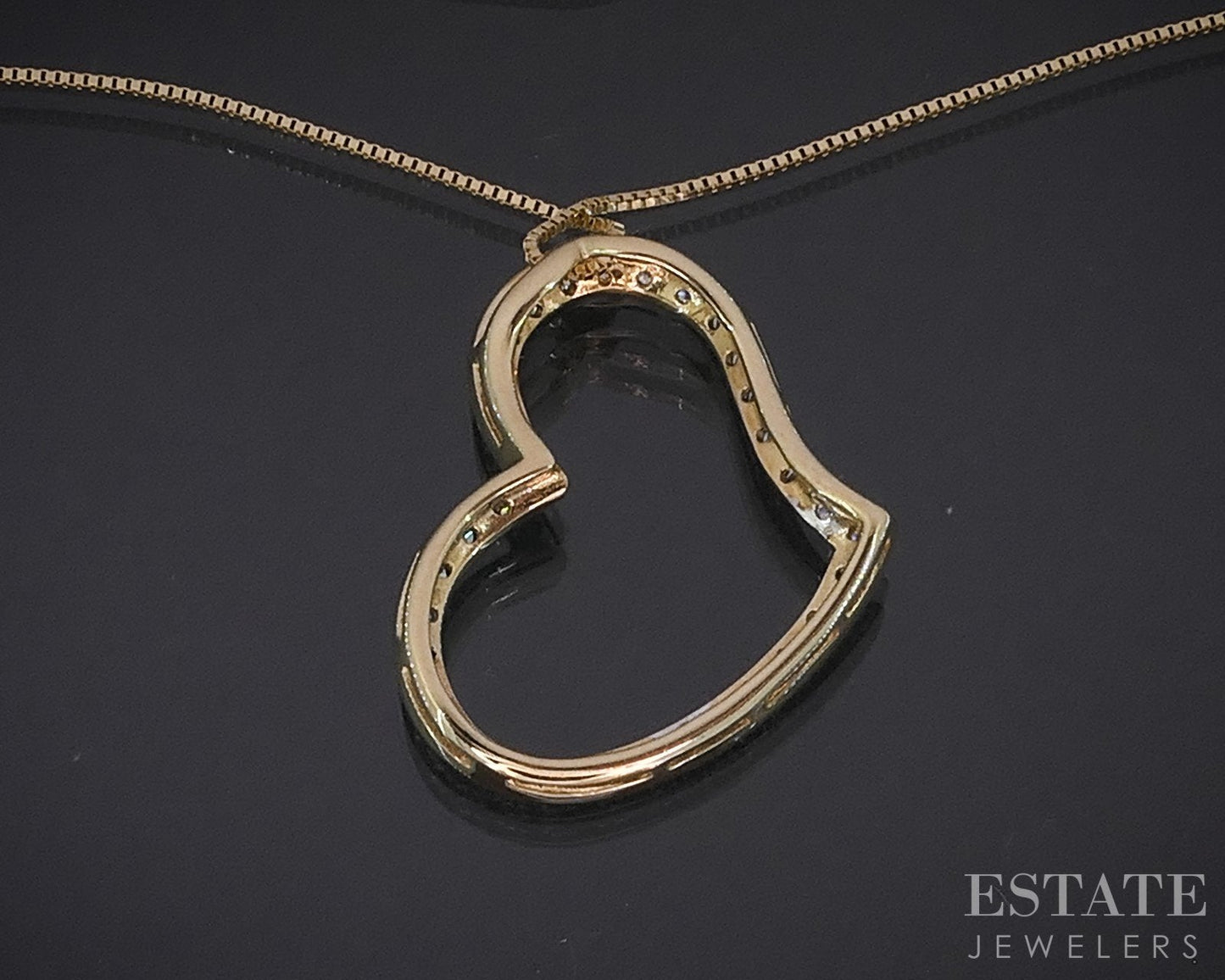 14k Yellow Gold Round Natural .15ctw Diamond Open Heart Necklace 2.6g i18478