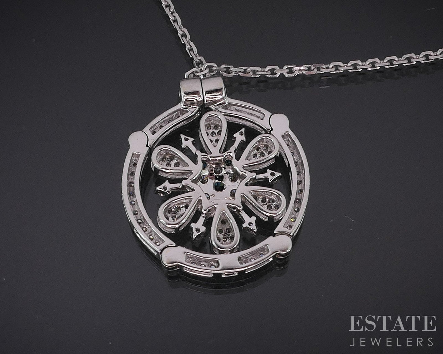14k White Gold Natural Blue & White Diamond Flower Convertible Necklace i18486