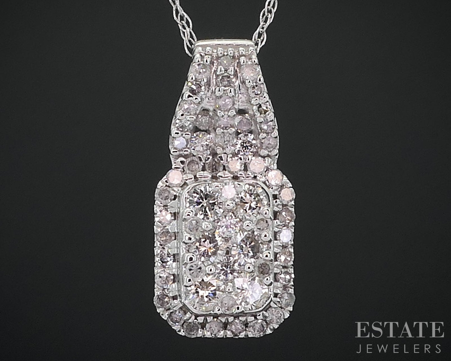 10k White Gold Natural .25ctw Diamond Cluster Ladies Necklace 2.3g 18"L i18485