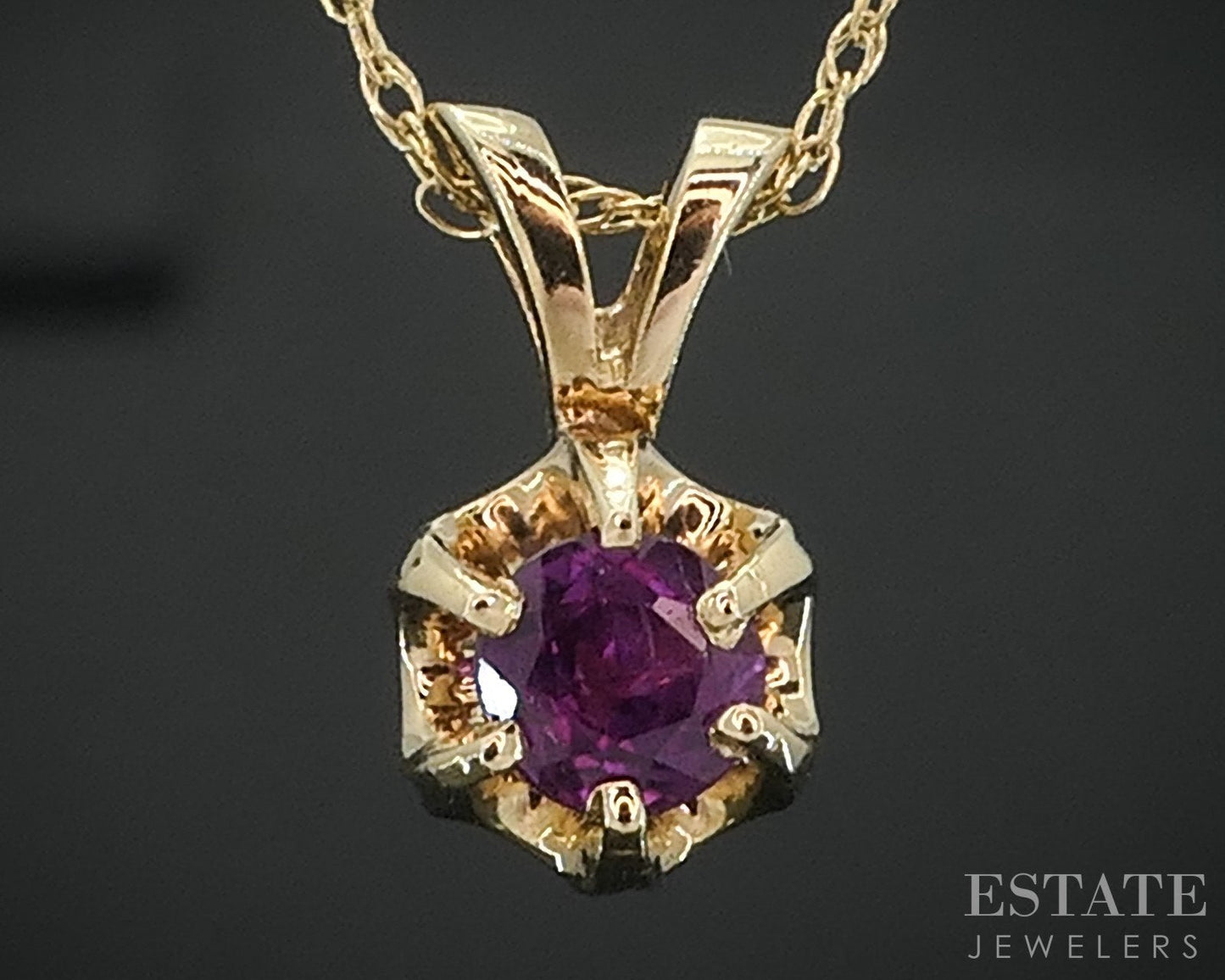 Vintage 10k Yellow Gold Natural Ruby Solitaire Ladies Necklace 1.2g 18"L i18479