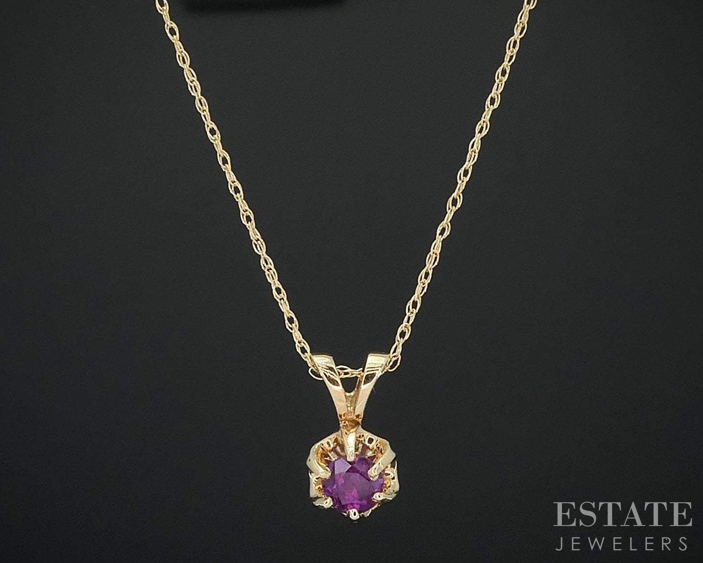 Vintage 10k Yellow Gold Natural Ruby Solitaire Ladies Necklace 1.2g 18"L i18479
