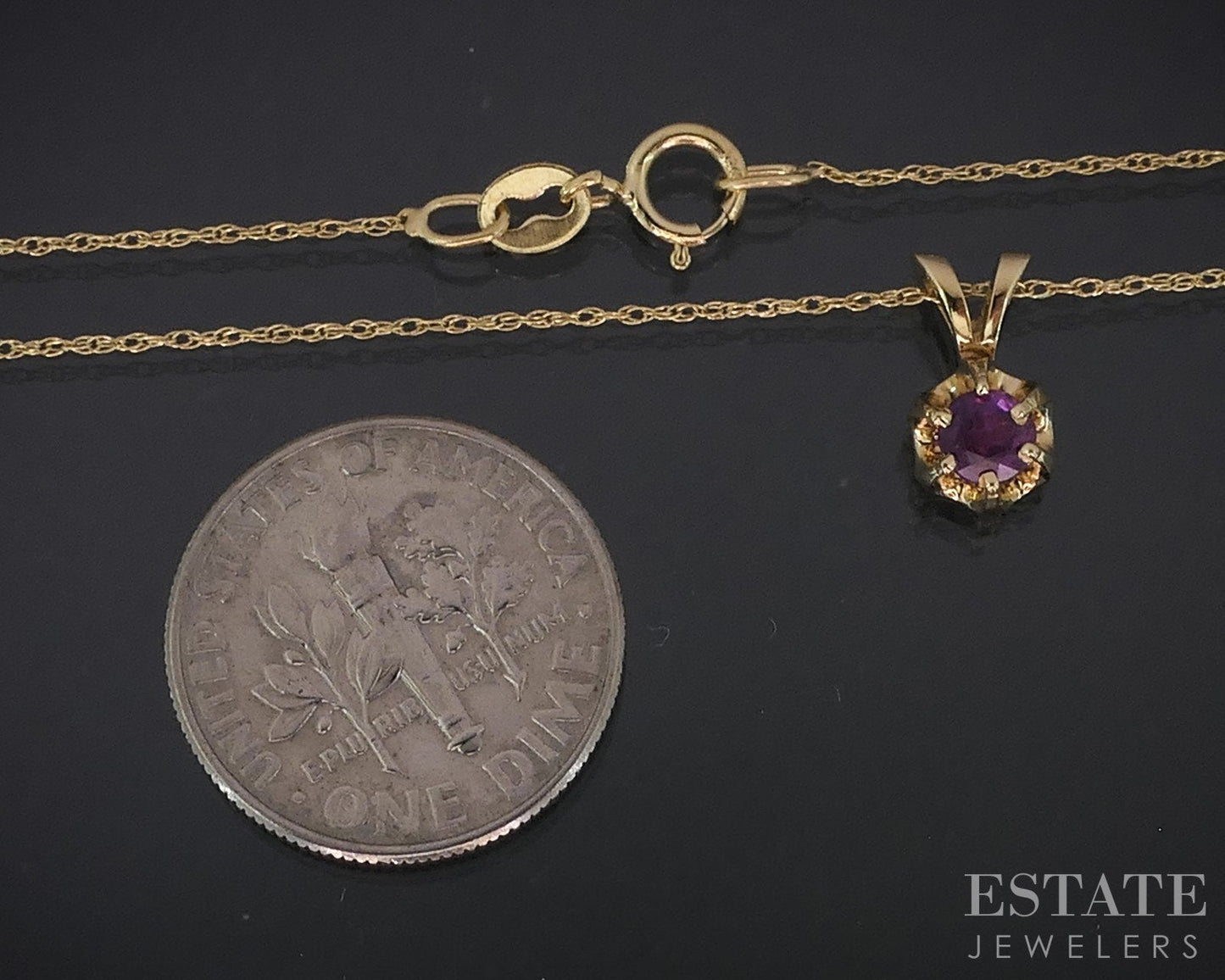Vintage 10k Yellow Gold Natural Ruby Solitaire Ladies Necklace 1.2g 18"L i18479