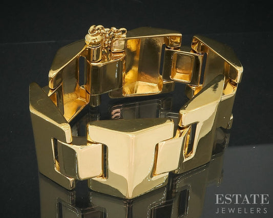 Vintage Gold Tone GUCCI Large Panel Link Ladies Bracelet 8"L i18476