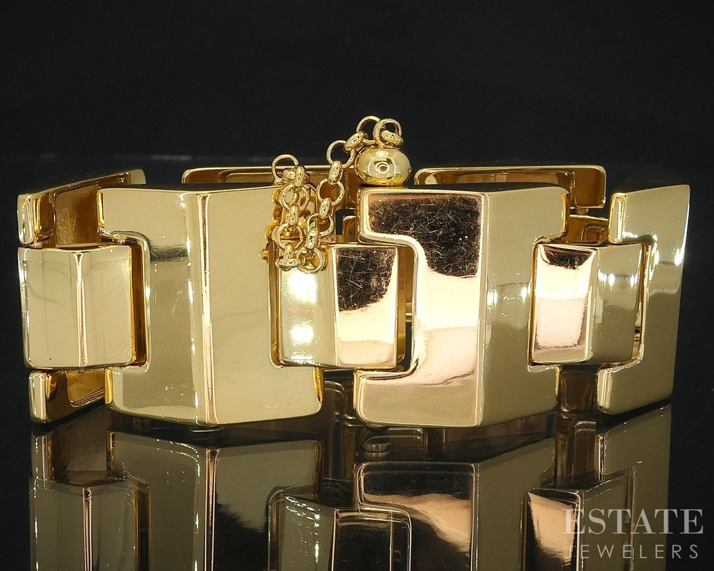 Vintage Gold Tone GUCCI Large Panel Link Ladies Bracelet 8"L i18476