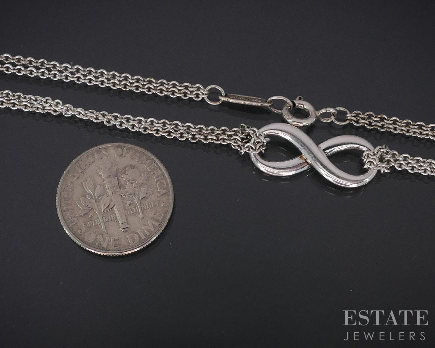 Sterling Tiffany & Co. Infinity Pendant Double Chain Necklace 6.4g 18"L i18468