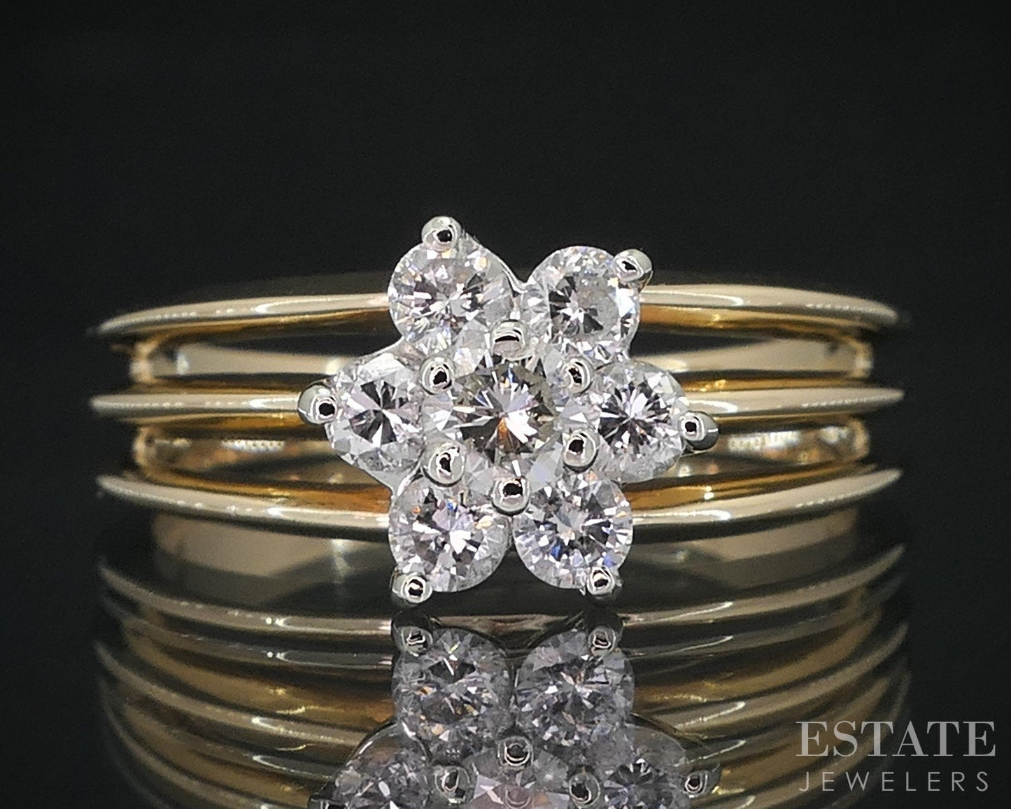 14k Yellow Gold Round Natural .30ctw Diamond Cluster Band Ring 3.8g i18489