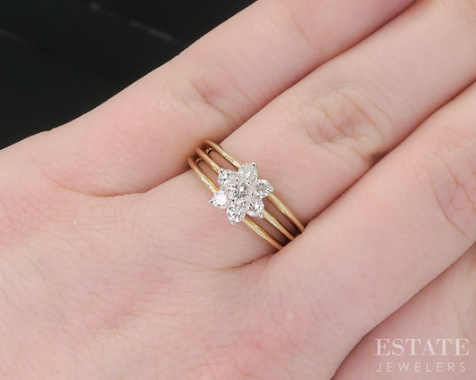 14k Yellow Gold Round Natural .30ctw Diamond Cluster Band Ring 3.8g i18489