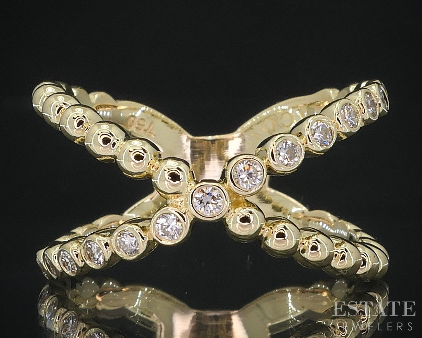 18k Yellow Gold Lagos Caviar Natural .33ctw Diamond X Band Ring 6.3g i18467