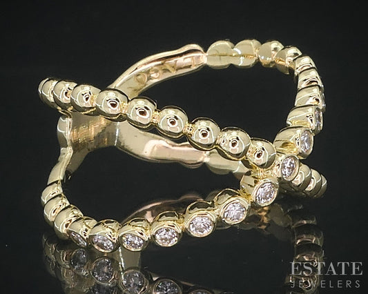 18k Yellow Gold Lagos Caviar Natural .33ctw Diamond X Band Ring 6.3g i18467