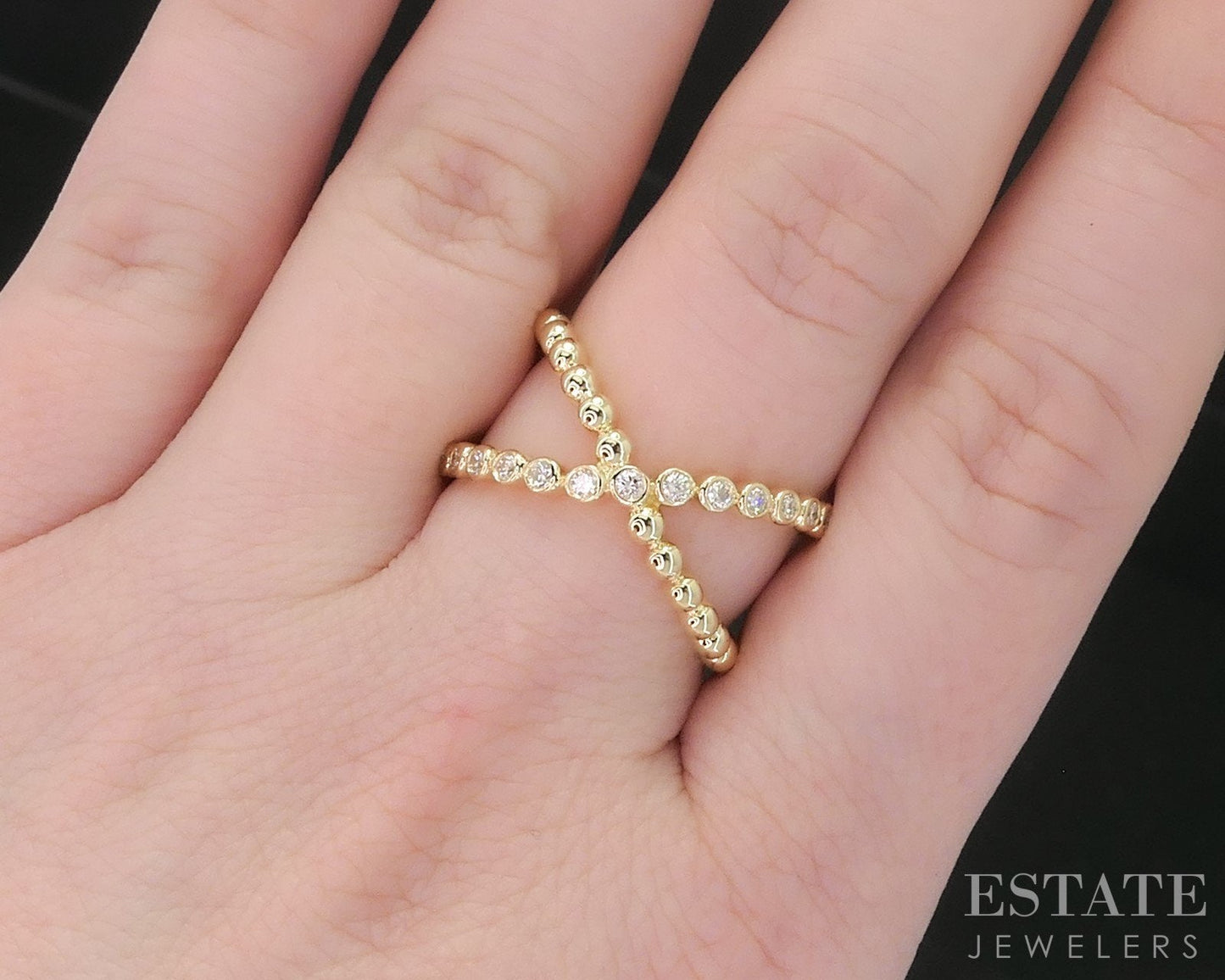 18k Yellow Gold Lagos Caviar Natural .33ctw Diamond X Band Ring 6.3g i18467