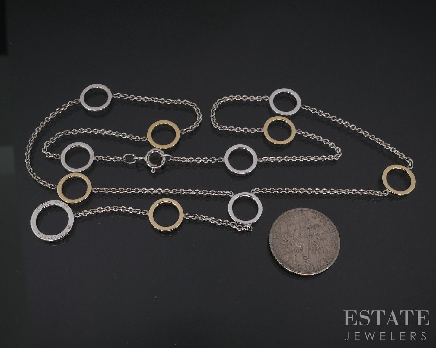 18k / Sterling Tiffany & Co. Alternating Circle Lariat Necklace 6.3g 16"L i18469