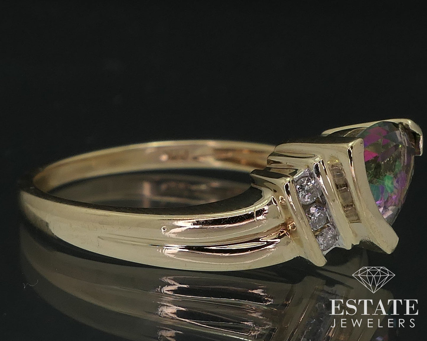 14k Yellow Gold Natural Mystic Topaz & Diamond Ladies Ring 2.4g i18502b