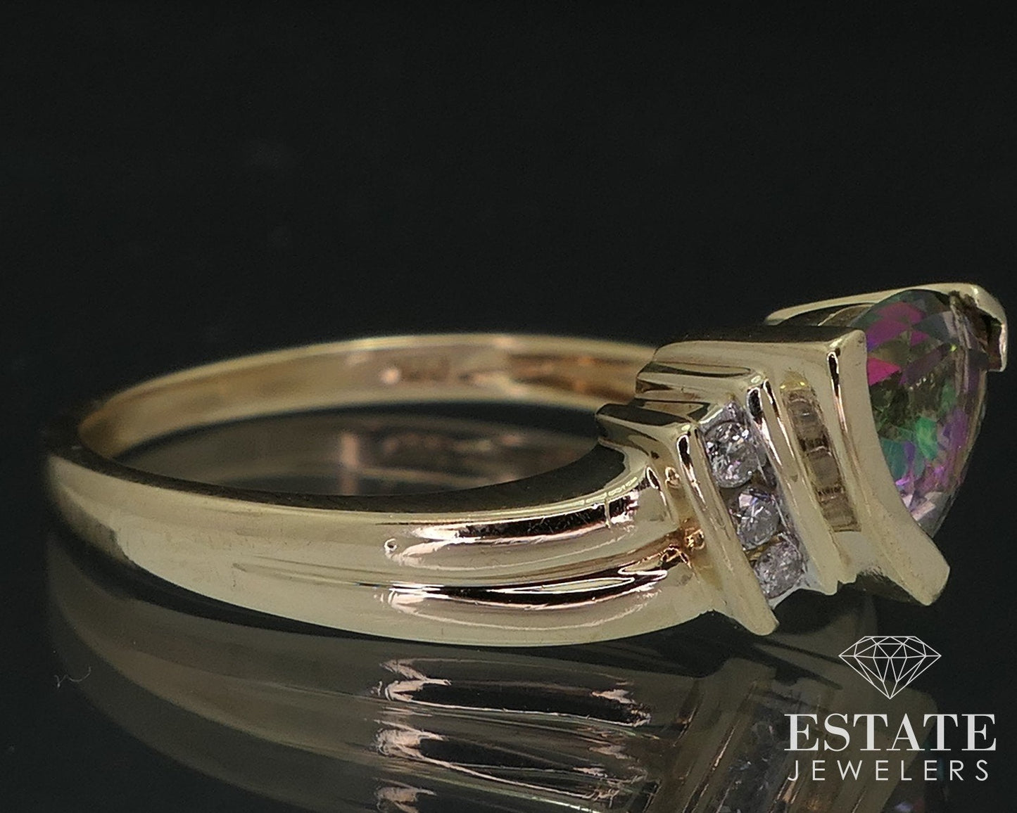 14k Yellow Gold Natural Mystic Topaz & Diamond Ladies Ring 2.4g i18502b
