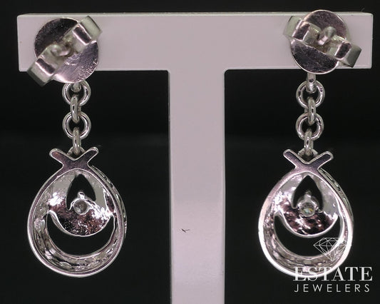 10k White Gold Natural .08ctw Diamond Tear Drop Dangle Earrings 3.1g i18506b
