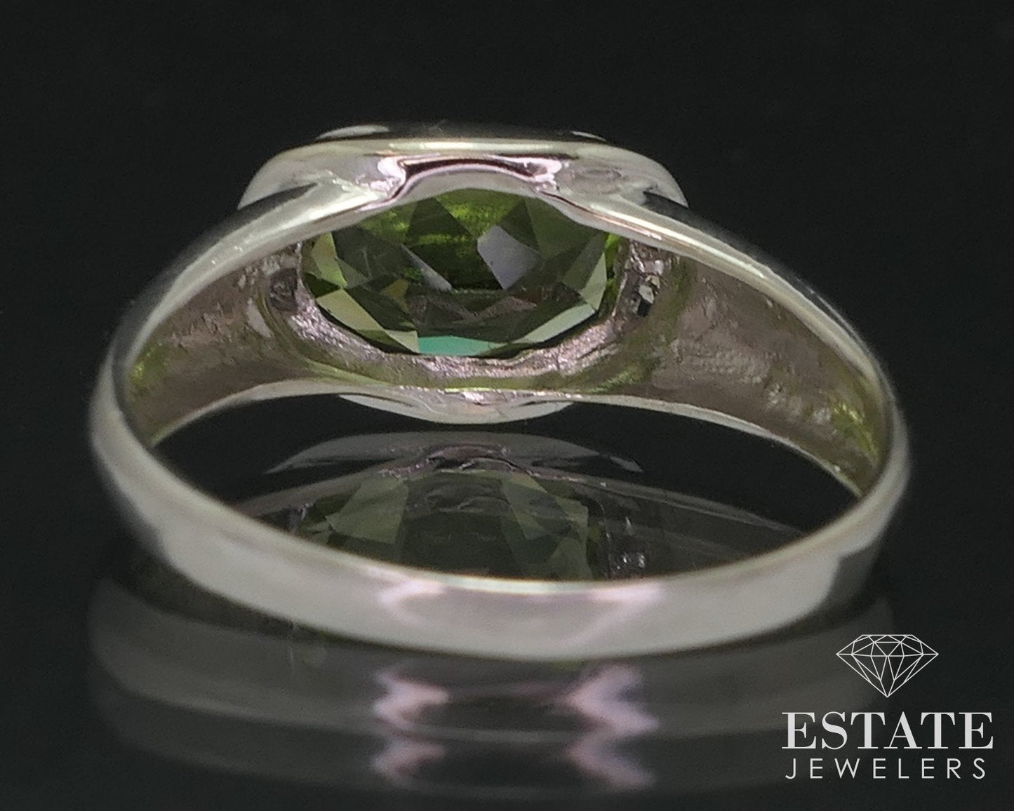 10k White Gold Oval Natural Peridot & Diamond Ladies Band Ring 2.3g i18499b
