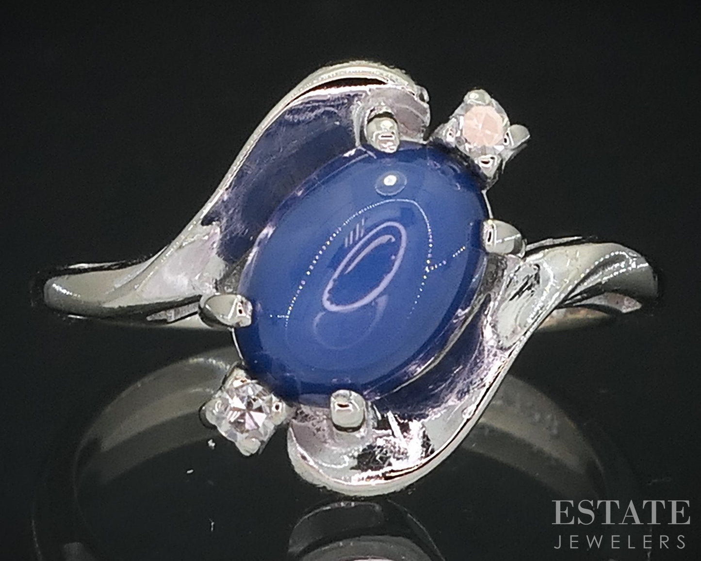 14k White Gold Linde Blue Sapphire & Diamond Ladies Bypass Ring 3g i18529b