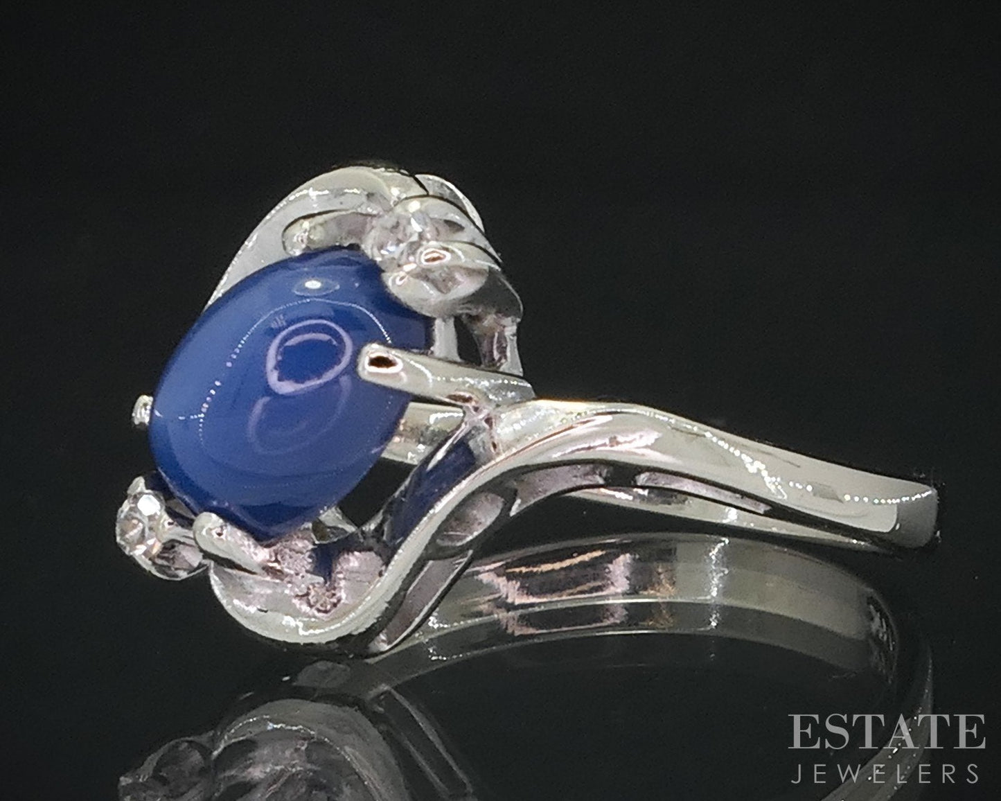 14k White Gold Linde Blue Sapphire & Diamond Ladies Bypass Ring 3g i18529b