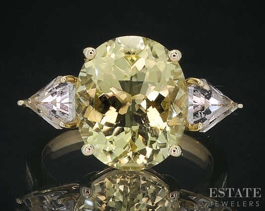 14k Yellow Gold EFFY Natural Yellow & White Topaz Ladies Ring 4.3g i18518b