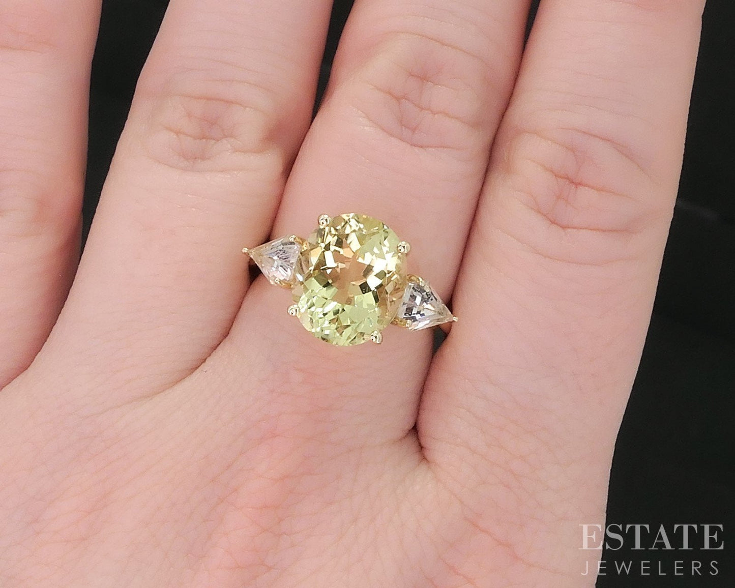 14k Yellow Gold EFFY Natural Yellow & White Topaz Ladies Ring 4.3g i18518b