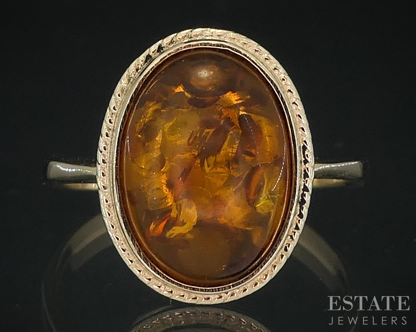 Antique 14k Yellow Gold Natural Amber Solitaire Ladies Ring 3.8g i18524b