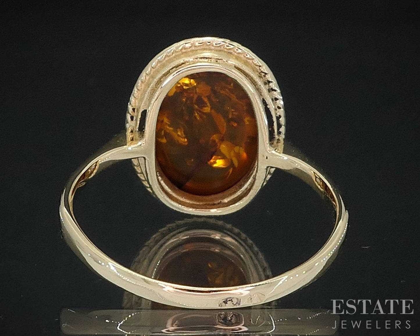 Antique 14k Yellow Gold Natural Amber Solitaire Ladies Ring 3.8g i18524b