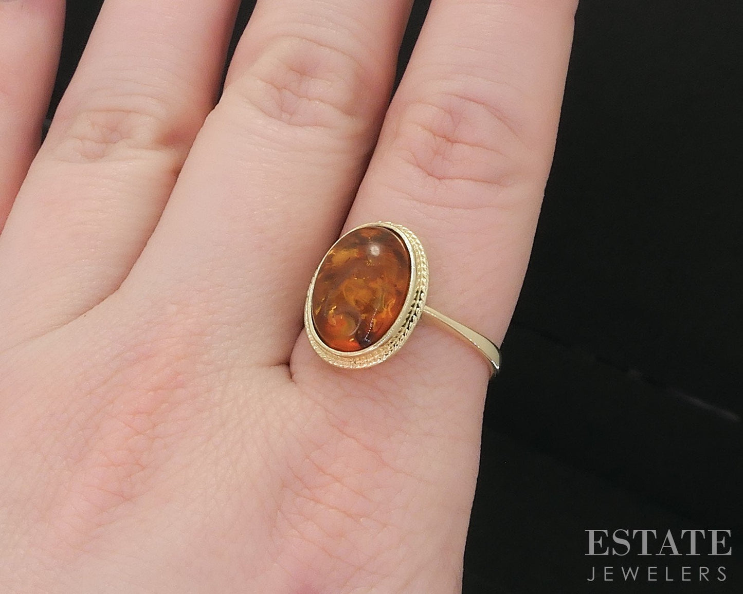 Antique 14k Yellow Gold Natural Amber Solitaire Ladies Ring 3.8g i18524b