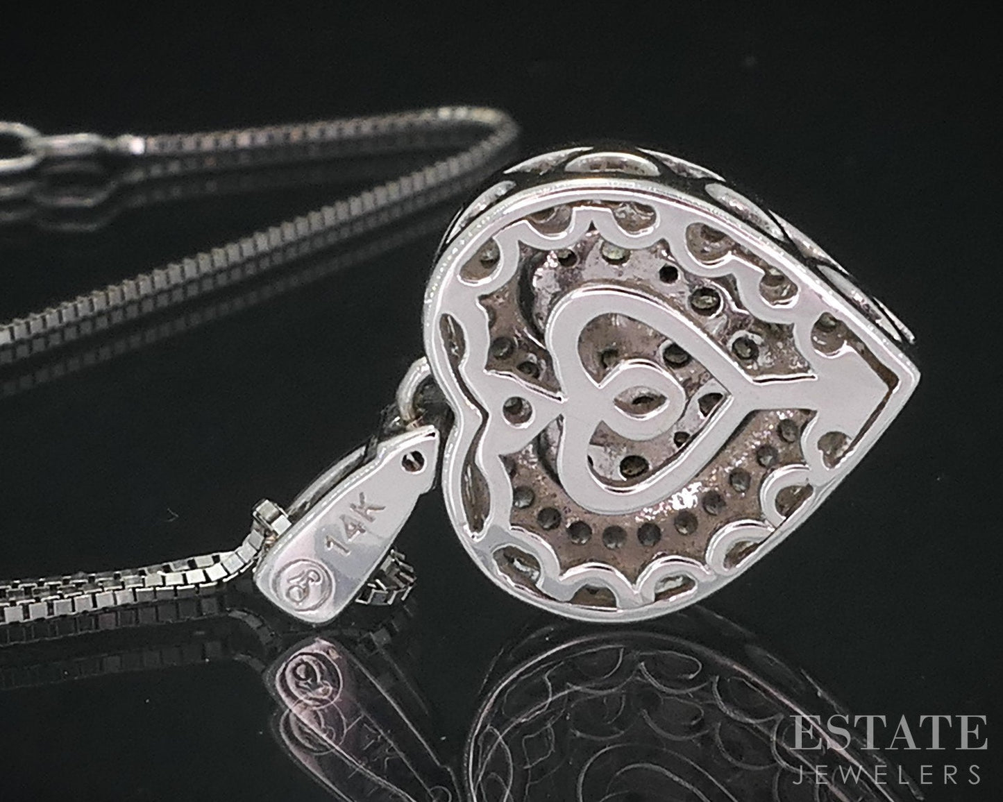 14k White Gold Natural Champagne & White Diamond Heart Necklace 5g i18527b