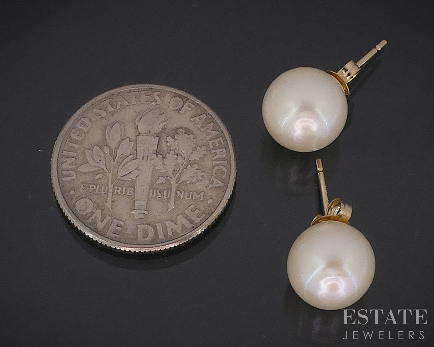 14k Yellow Gold 6.9mm Cultured Pearl Stud Ladies Earrings i18538b
