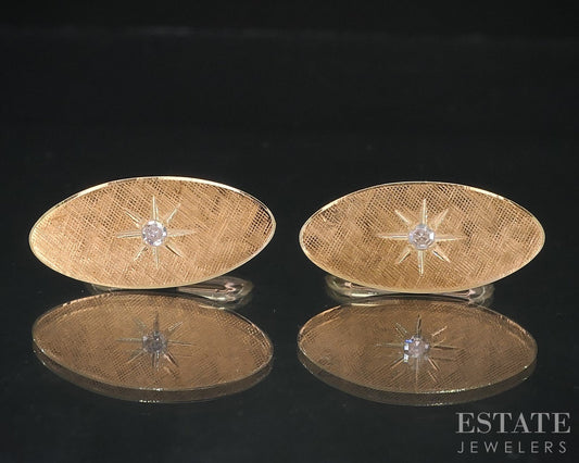Vintage 14k Yellow Gold Natural Diamond Men's Cufflinks 7.4g i18532b