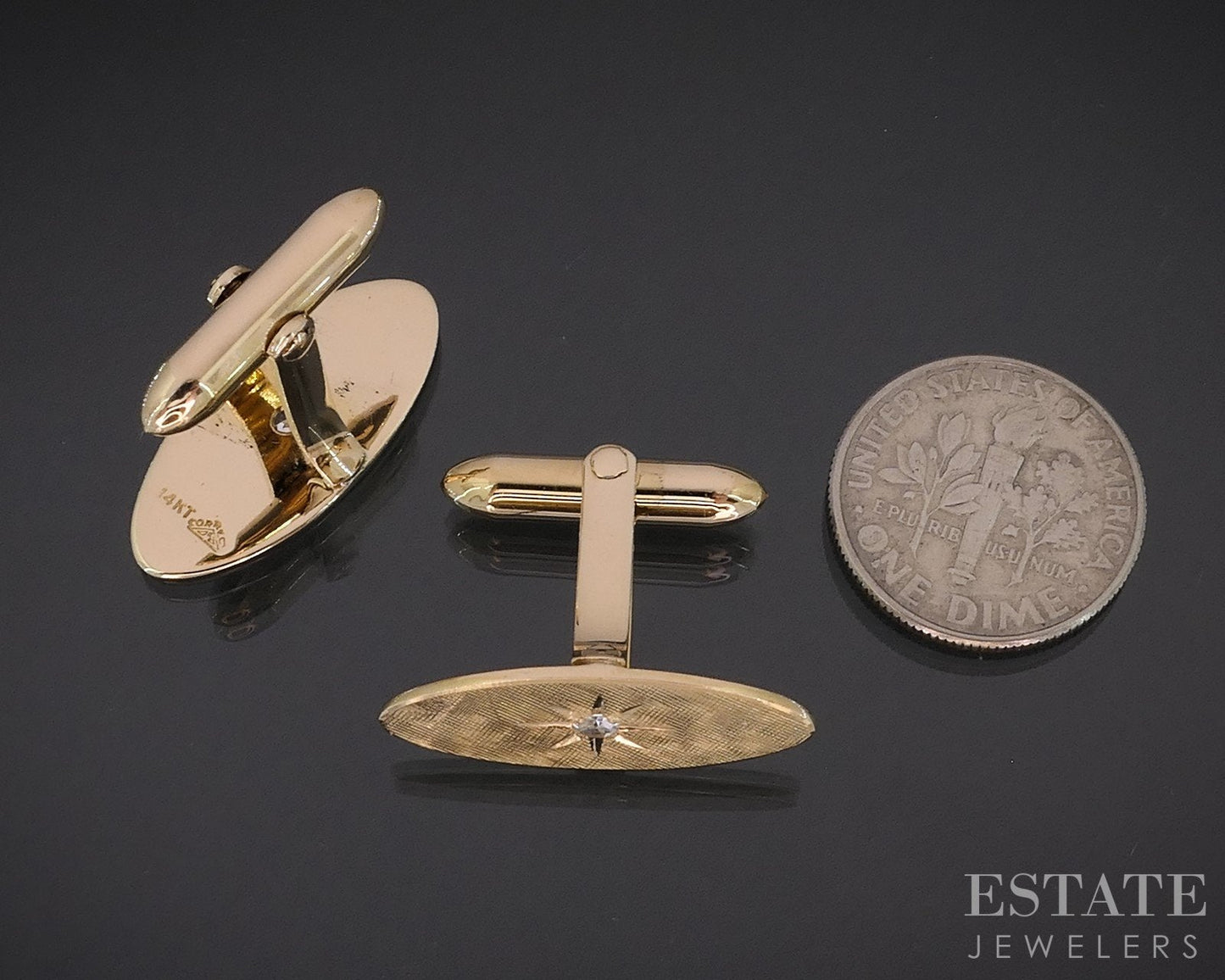 Vintage 14k Yellow Gold Natural Diamond Men's Cufflinks 7.4g i18532b