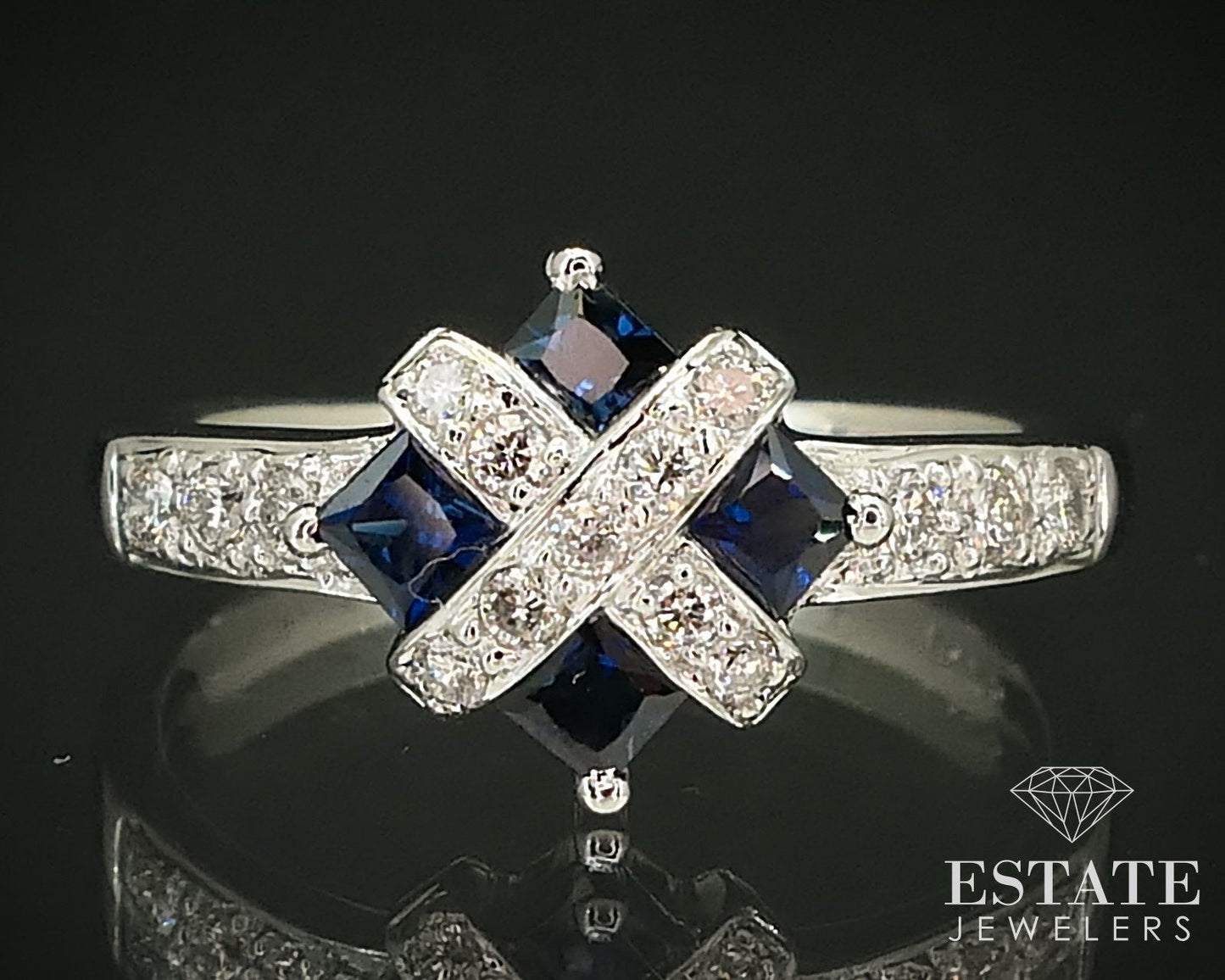 14k White Gold Natural Sapphire & Diamond Ladies Ring 2.9g i15853