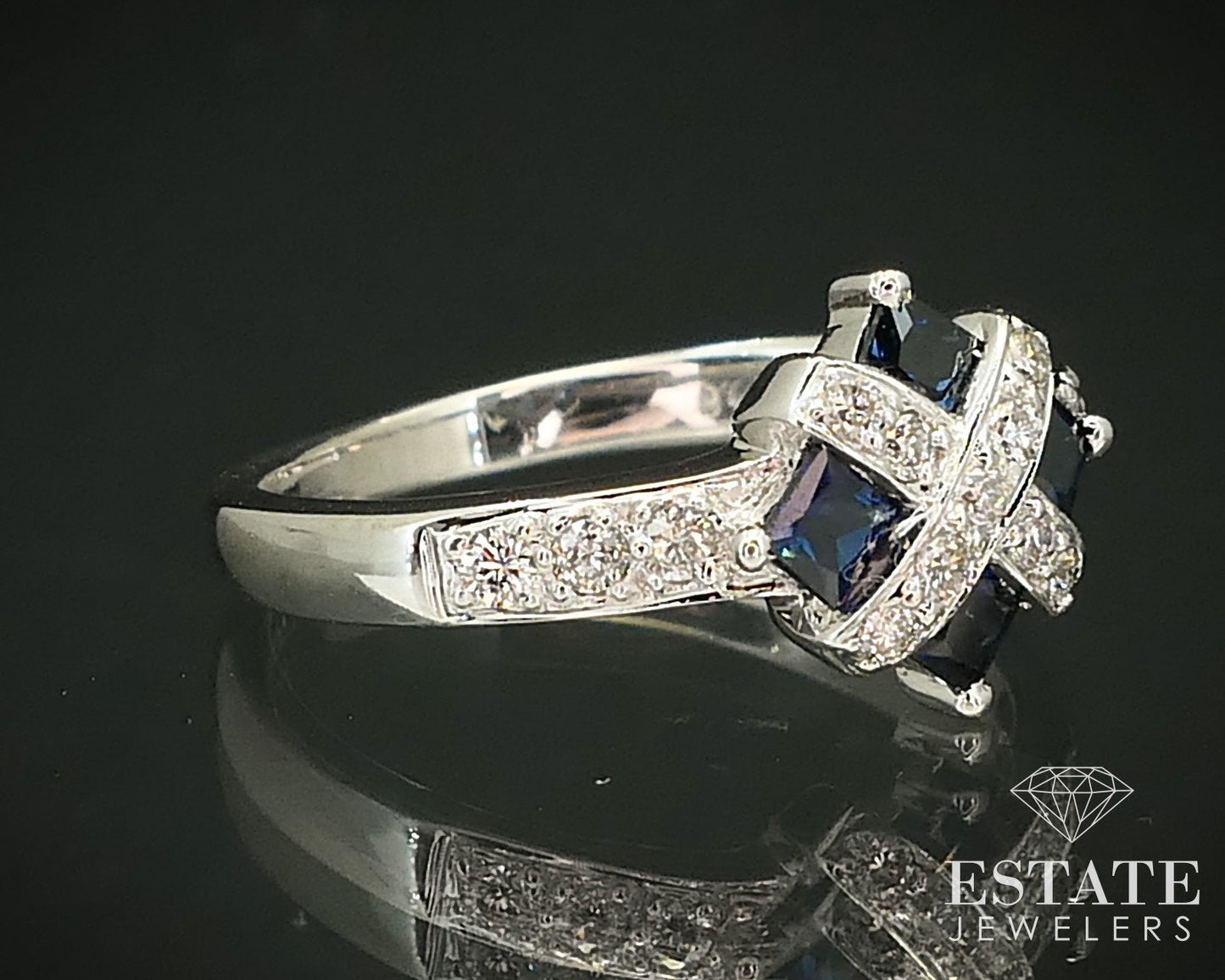 14k White Gold Natural Sapphire & Diamond Ladies Ring 2.9g i15853