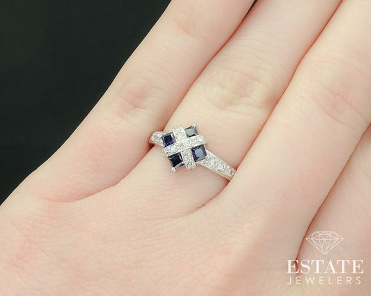 14k White Gold Natural Sapphire & Diamond Ladies Ring 2.9g i15853