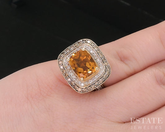 14k Honey Gold LeVian Cushion Natural Citrine & Diamond Ladies Ring 8.7g i18563