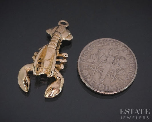 14k Yellow Gold Dimensional Lobster Movable Charm Pendant 3.2g i18559